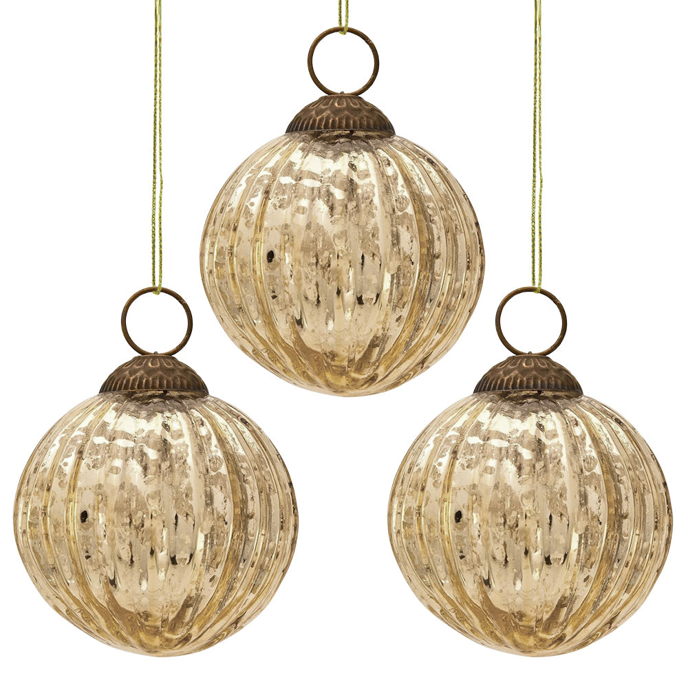 3-PACK | 3&quot; Gold Mona Mercury Glass Lined Ball Ornament Christmas Decoration