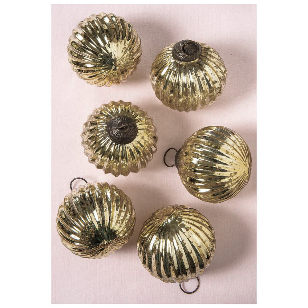 6 Pack | Large Mercury Glass Ball Ornaments (3-Inch, Gold, Mona Design) - Great Gift Idea, Vintage-Style Decorations for Christmas and Home Decor