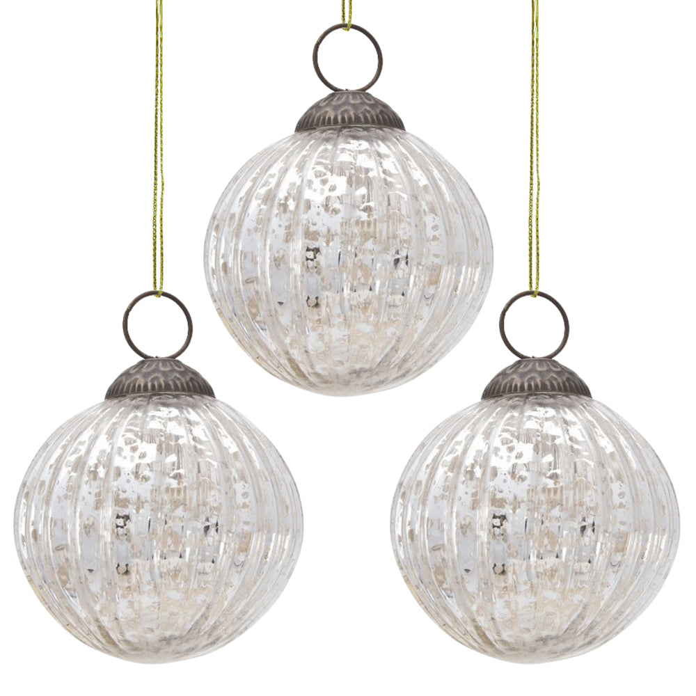 3-PACK | 3&quot; Silver Mona Mercury Glass Lined Ball Ornament Christmas Decoration