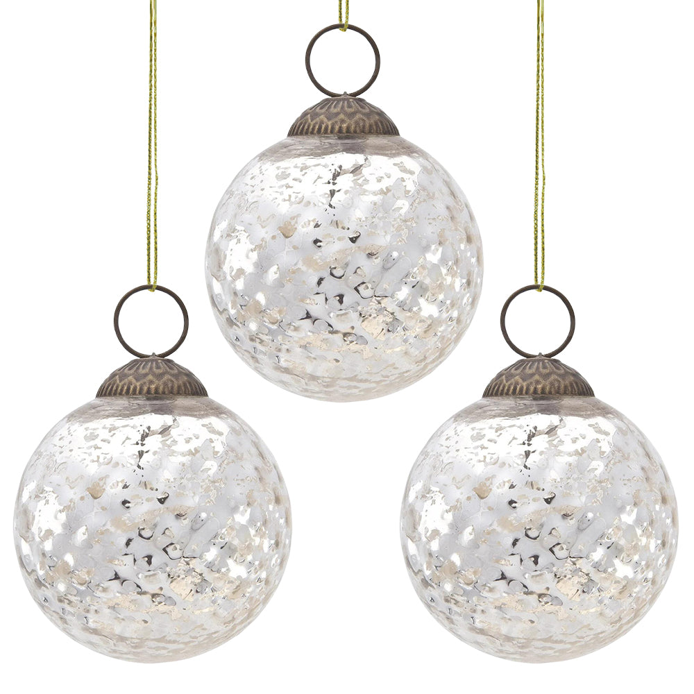 3-PACK | 3&quot; Silver Joy Mercury Disco Ball Glass Ornament Christmas Tree Decoration