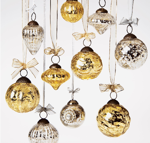 Mercury Glass Ornaments (2.25-Inch, Audrey Bejeweled Design, Gold, Single) - PaperLanternStore.com - Paper Lanterns, Decor, Party Lights &amp; More