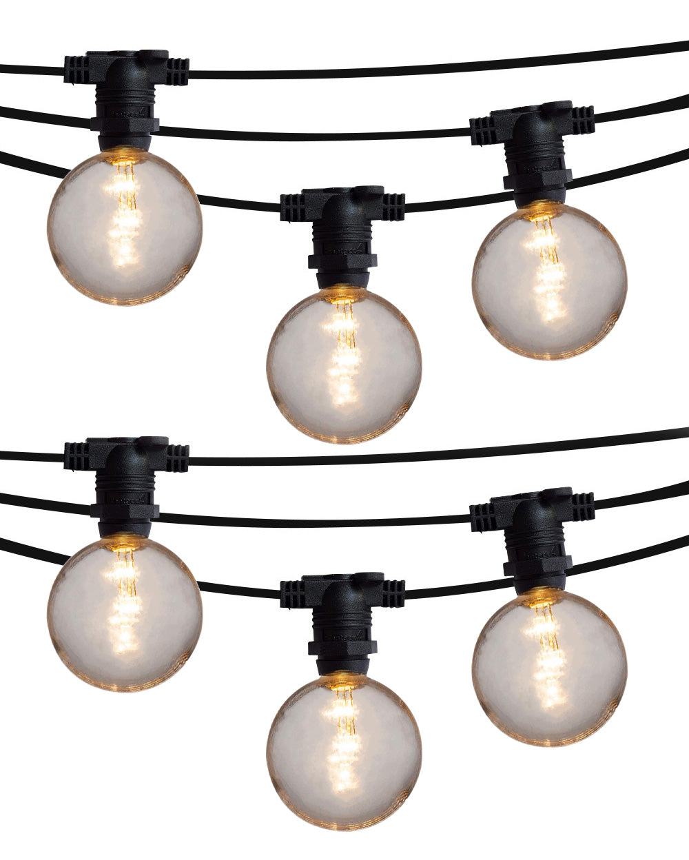 25 Socket Outdoor Commercial String Light Set, Shatterproof LED Bulbs, 29 FT Black Cord w/ E12 C7 Base, Weatherproof