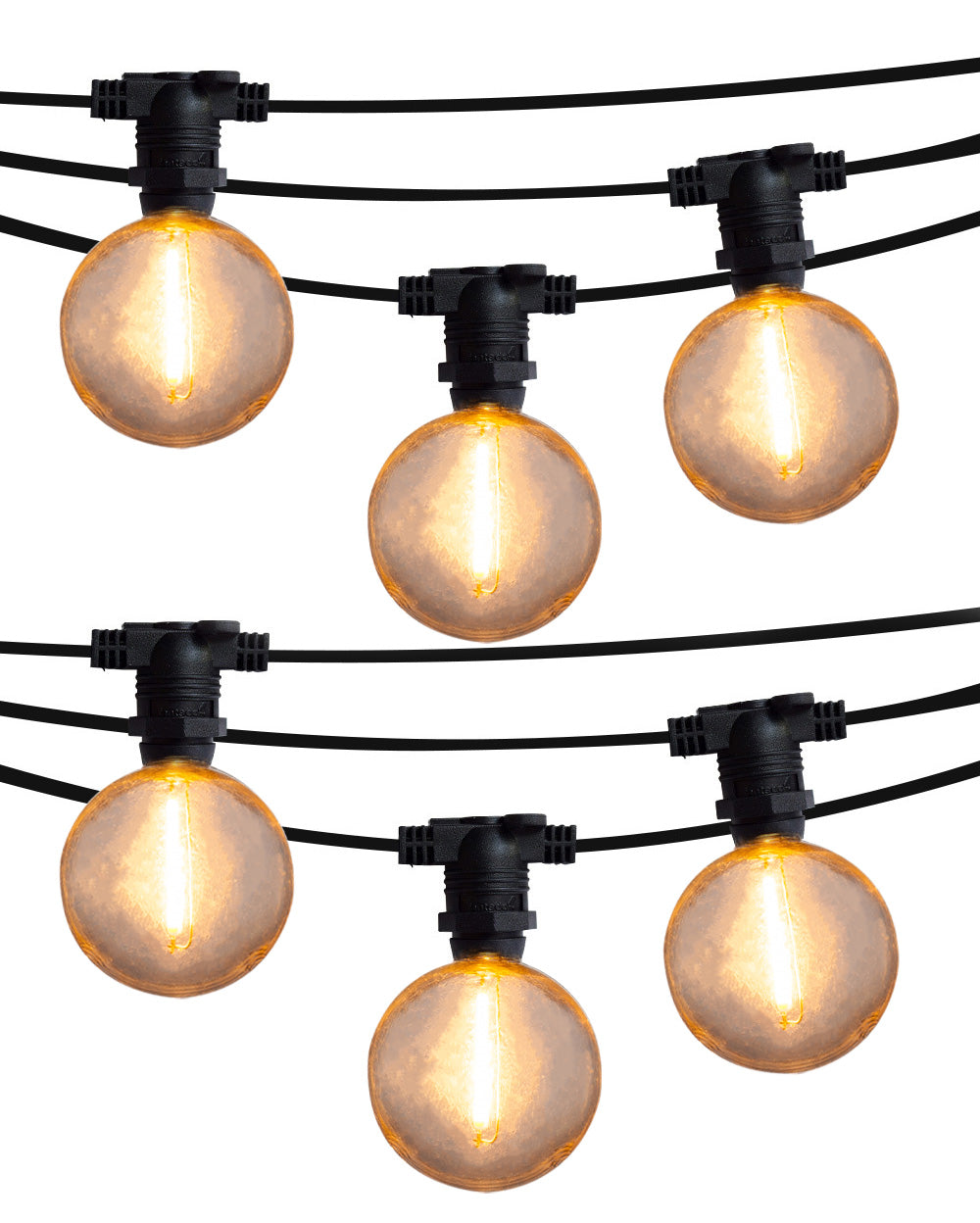 50 Socket Outdoor Commercial String Light Set, Shatterproof LED Bulbs, 54 FT Black Cord w/ E12 C7 Base, Weatherproof