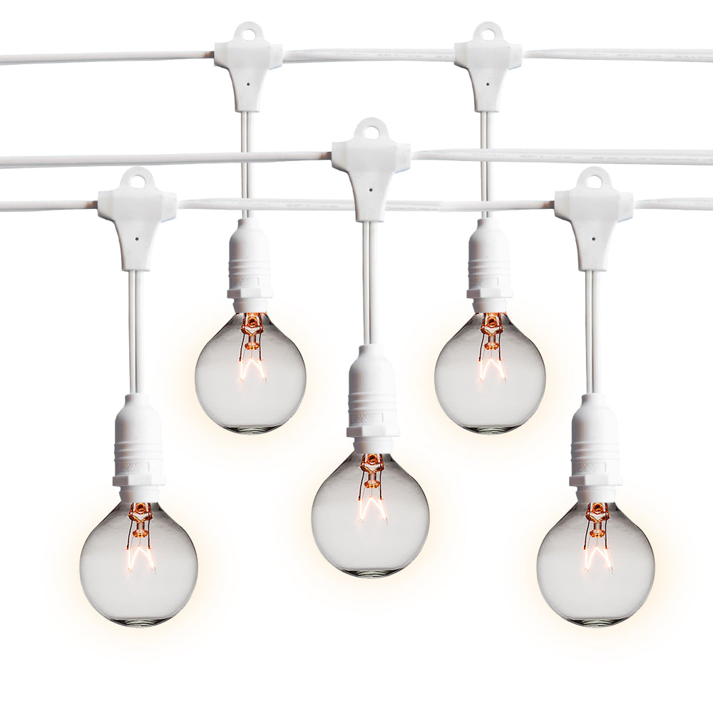 BLOWOUT 25 Socket Suspended Outdoor Commercial String Light Set, Globe Bulbs, 29 FT White Cord w/ E12 C7 Base, Weatherproof