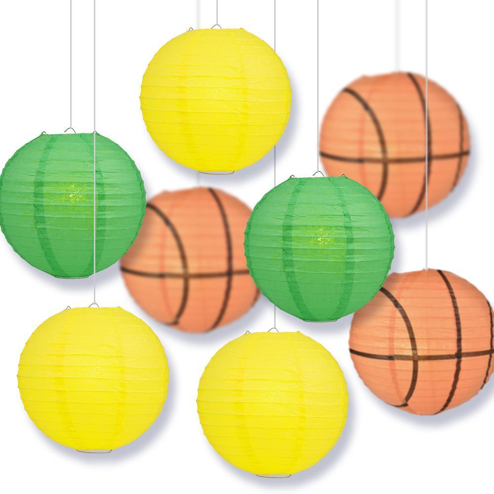 Oregon College Basketball 14-inch Paper Lanterns 8pc Combo Party Pack - Dark Green, Yellow - PaperLanternStore.com - Paper Lanterns, Decor, Party Lights & More