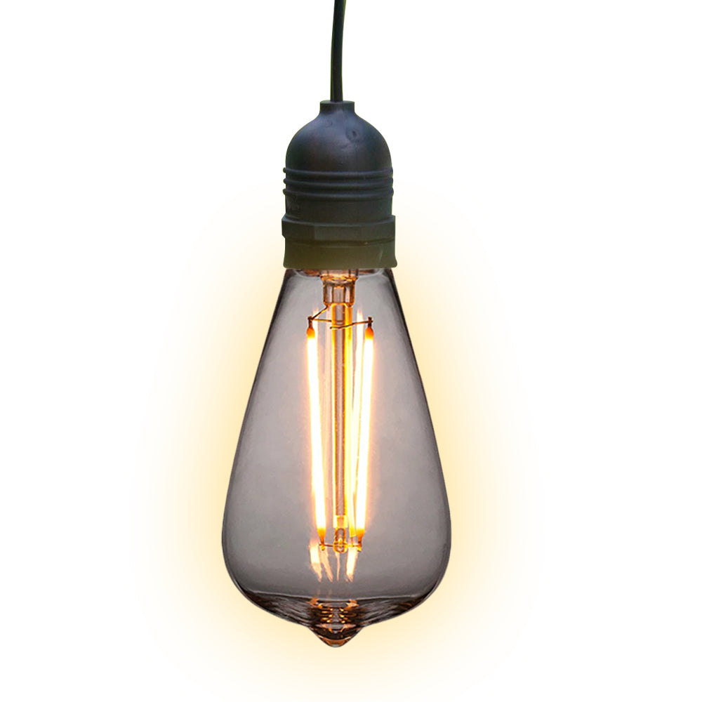 CORD + Shatterproof Bulb | Black Weatherproof Outdoor Pendant Light Lamp Cord Combo Kit, ST64 Warm White Bulb