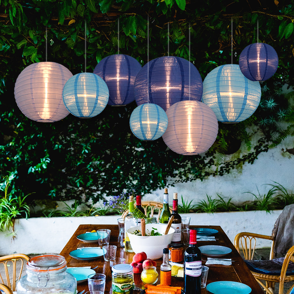 Ultimate 20-Piece Sea Blue Variety Nylon Lantern Party Pack - Assorted Sizes of 6&quot;, 8&quot;, 10&quot;, 12&quot; (5 Round Lanterns Each) for Weddings, Events and Décor