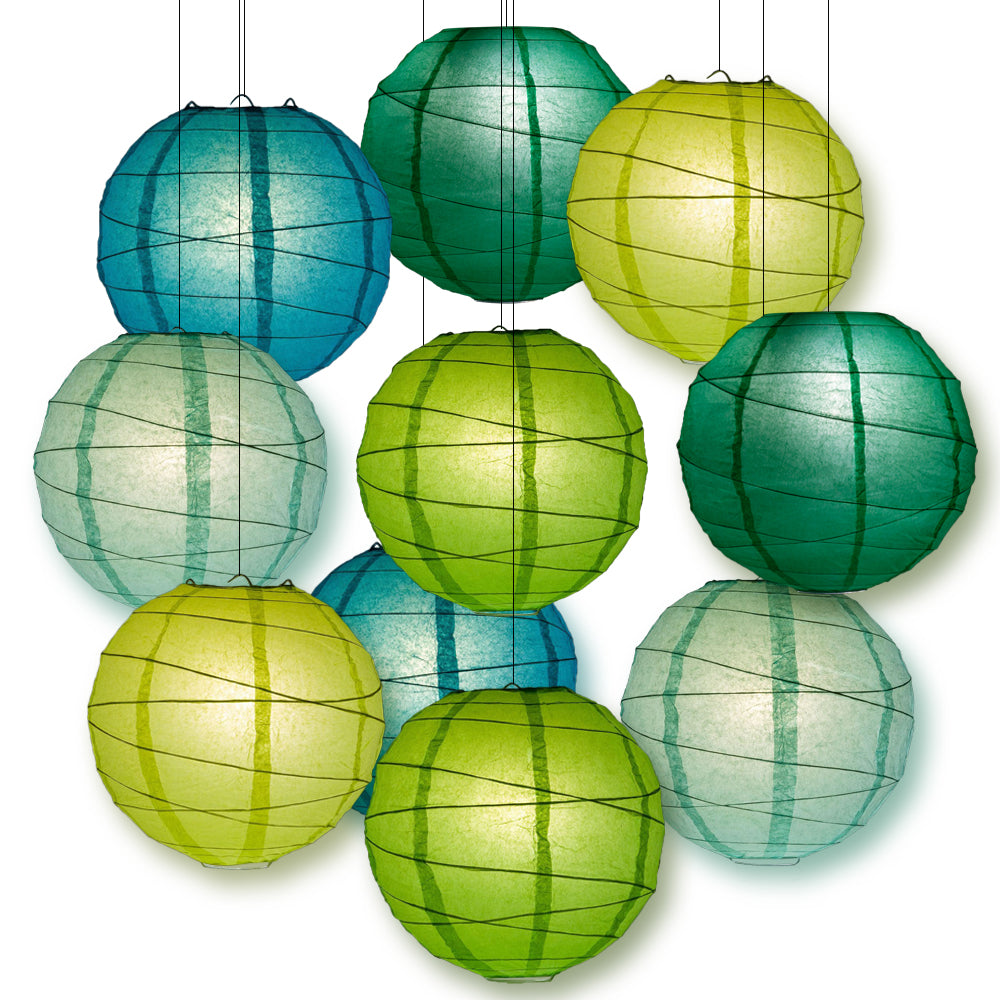 Green Party Pack Crisscross Paper Lantern Combo Set (10 pc Set)