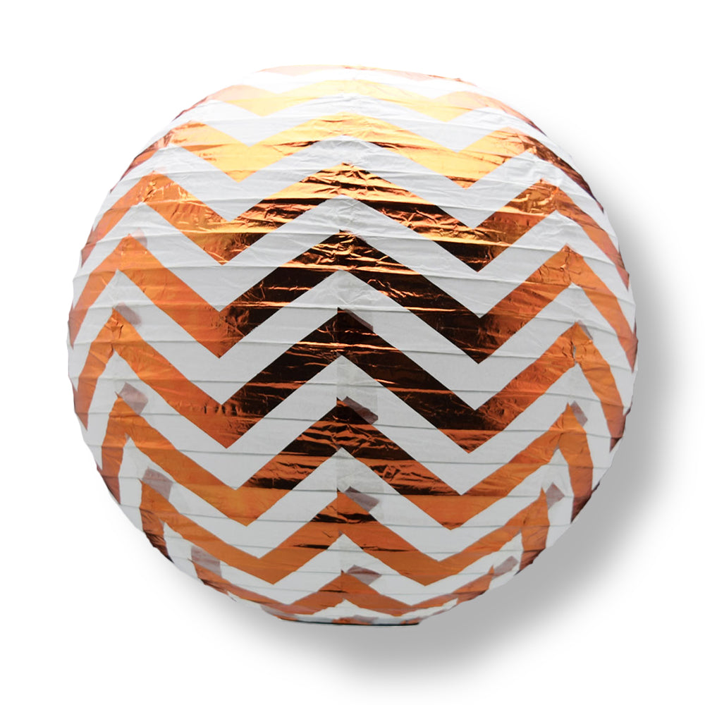 14" Copper Chevron Metallic Foil Paper Lantern, Even Ribbing, Hanging Chinese Hanging Wedding & Party Decoration - PaperLanternStore.com - Paper Lanterns, Decor, Party Lights & More