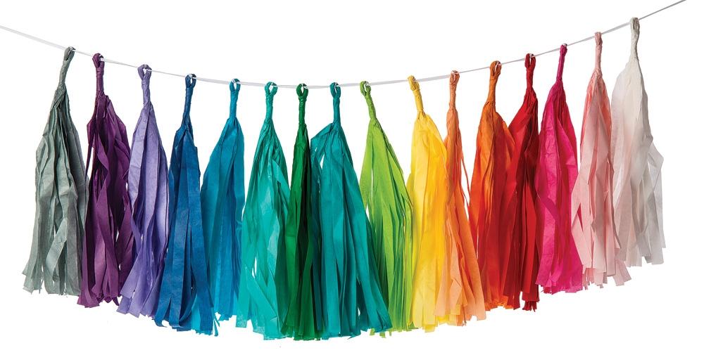 Tissue Paper Tassel Garland Set - Rainbow - Set of 16 - PaperLanternStore.com - Paper Lanterns, Decor, Party Lights &amp; More