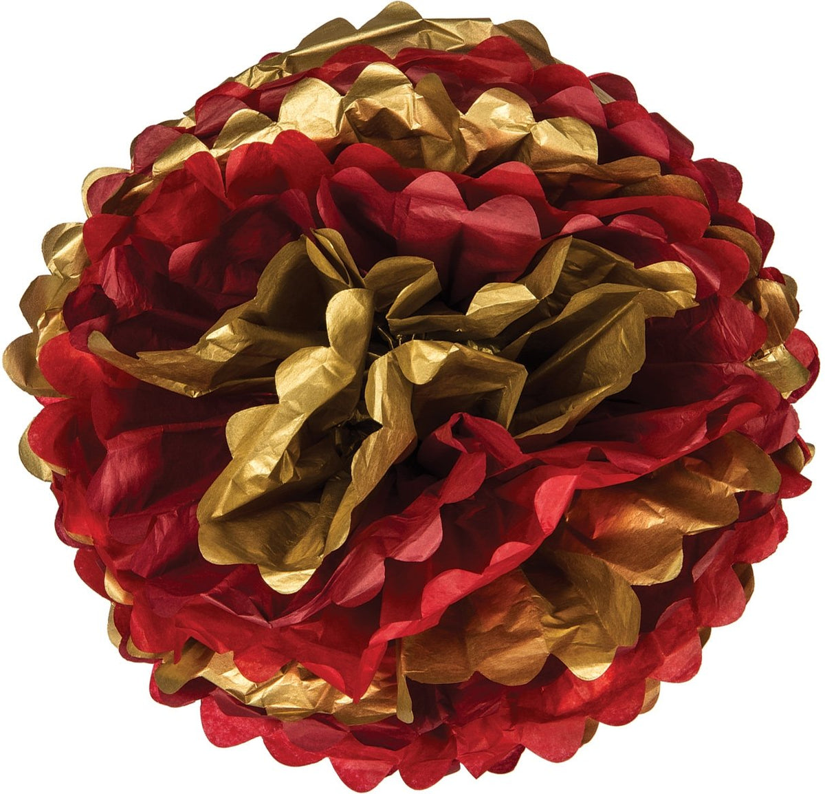 Mixed Reds with Gold Tissue Paper Flower Pom Pom 15 inch - PaperLanternStore.com - Paper Lanterns, Decor, Party Lights &amp; More