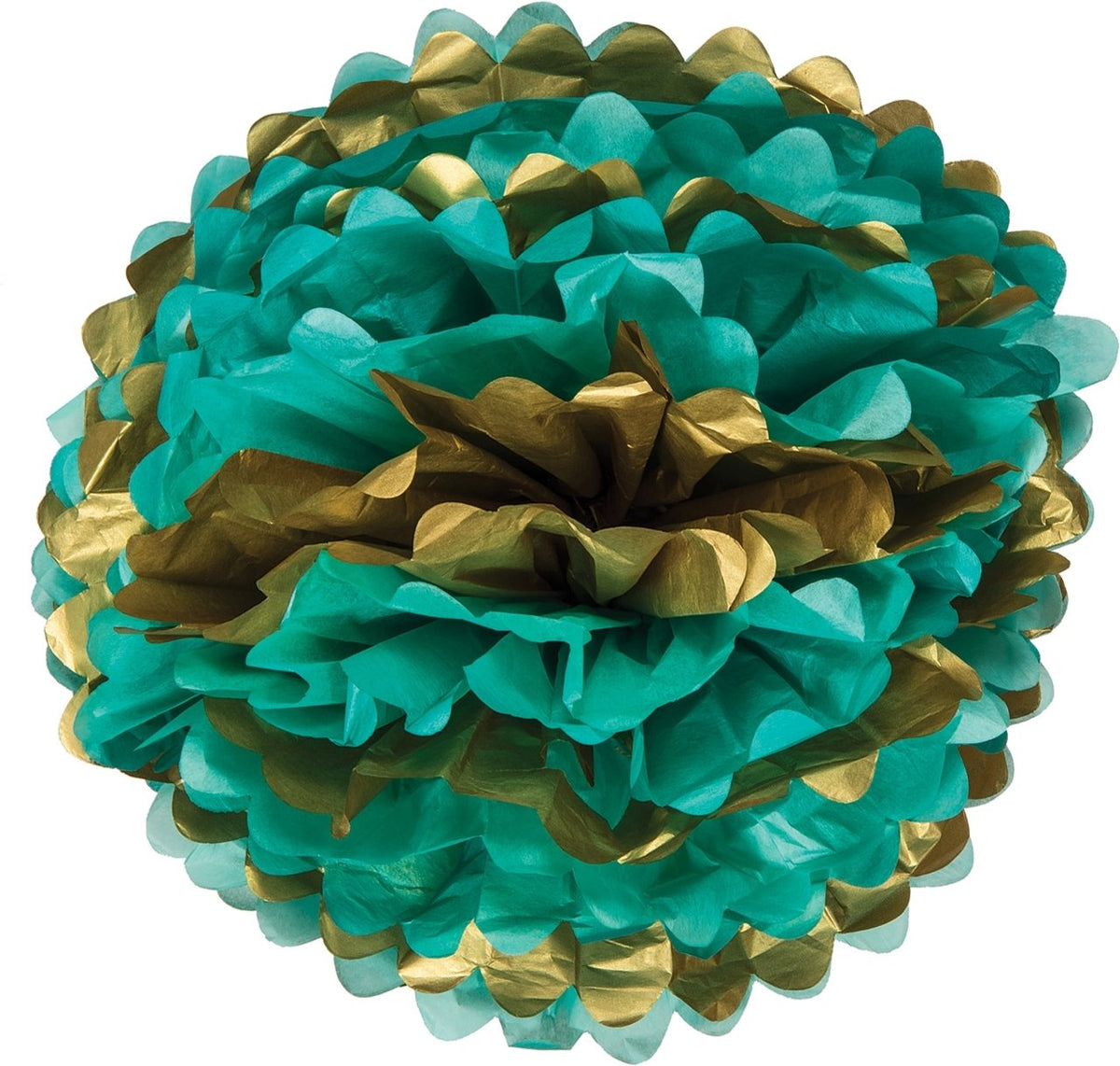 Mixed Blues with Gold Tissue Paper Flower Pom Pom 15 inch - PaperLanternStore.com - Paper Lanterns, Decor, Party Lights &amp; More