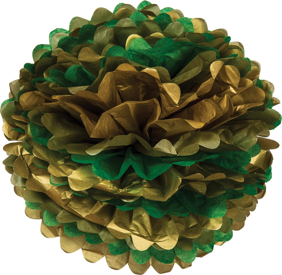 Mixed Greens with Gold Tissue Paper Flower Pom Pom 15 inch - PaperLanternStore.com - Paper Lanterns, Decor, Party Lights &amp; More