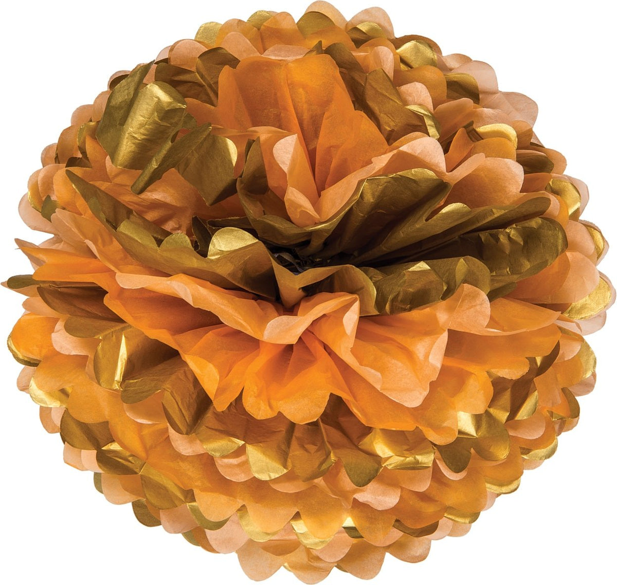 Mixed Oranges with Gold Tissue Paper Flower Pom Pom 15 inch - PaperLanternStore.com - Paper Lanterns, Decor, Party Lights &amp; More