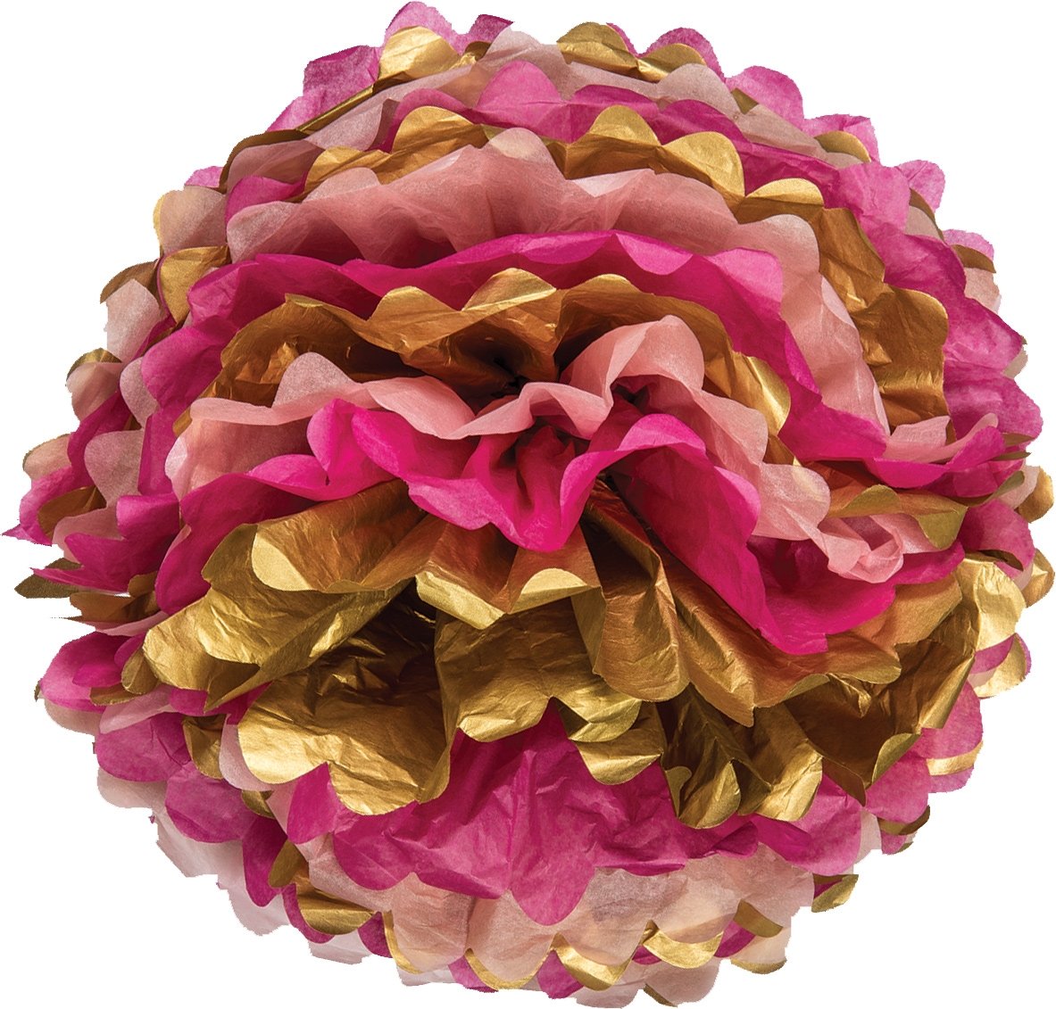 Mixed Pinks with Gold Tissue Paper Flower Pom Pom 15 inch - PaperLanternStore.com - Paper Lanterns, Decor, Party Lights &amp; More