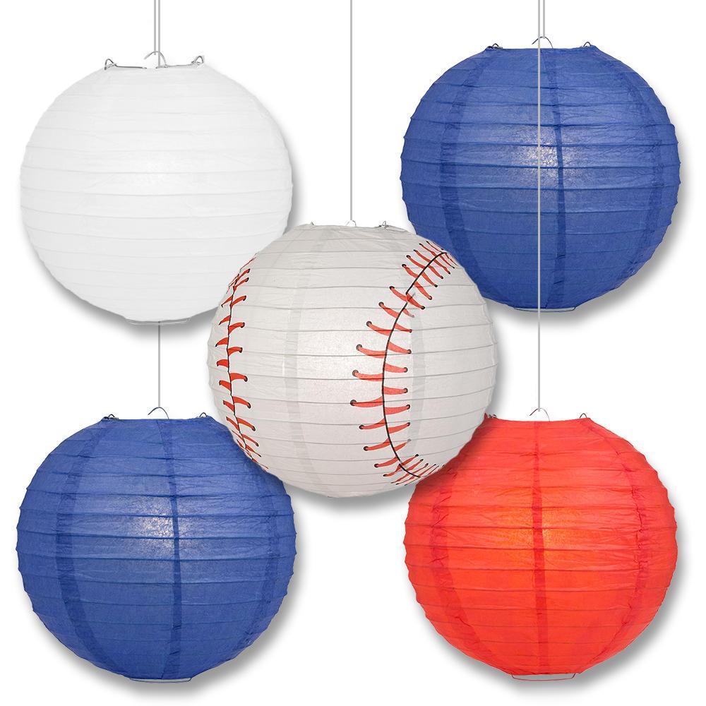 Philadelphia Pro Baseball 14-inch Paper Lanterns 5pc Combo Party Pack - Red, Blue &amp; White - PaperLanternStore.com - Paper Lanterns, Decor, Party Lights &amp; More