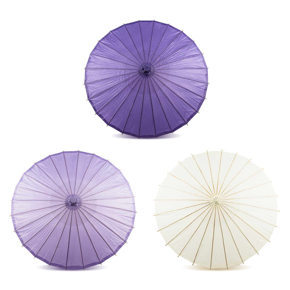 Paradise Purple Variety Set of 3 Paper Parasols for Weddings, Bridal Showers and Décor
