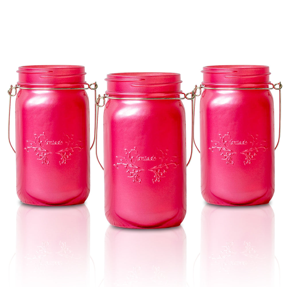 (3-Pack) Fantado Wide Mouth Frosted Fuchsia / Hot Pink Mason Jar w/ Handle, 32oz - PaperLanternStore.com - Paper Lanterns, Decor, Party Lights & More
