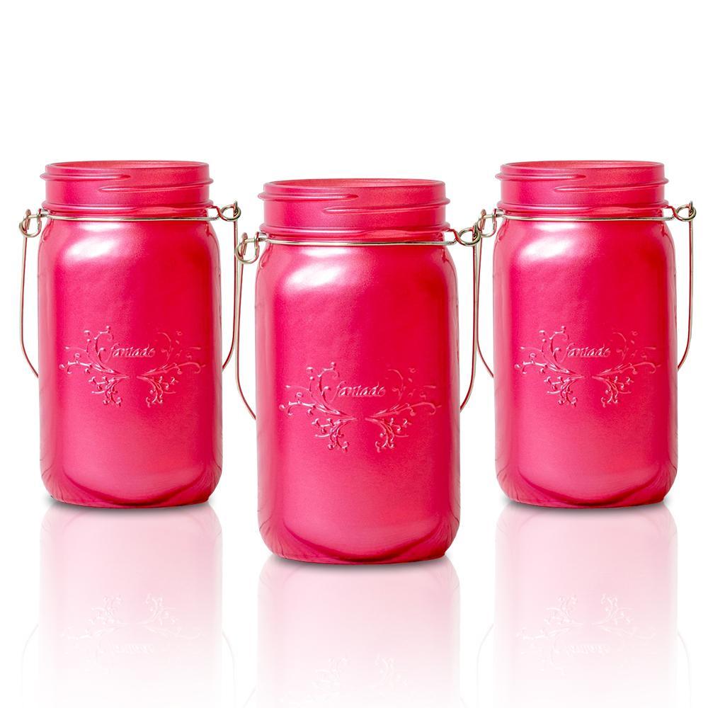 SINGLE Fantado Wide Mouth Frosted Fuchsia / Hot Pink Mason Jar w/ Handle, 32oz - PaperLanternStore.com - Paper Lanterns, Decor, Party Lights &amp; More