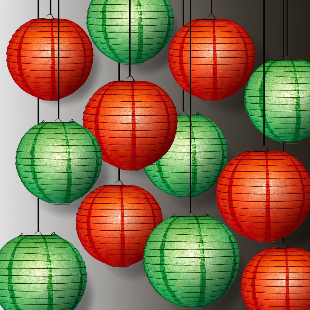 Red and Green Holiday Party Pack Even Ribbing Paper Lantern Combo Set (12 pc Set) - PaperLanternStore.com - Paper Lanterns, Decor, Party Lights &amp; More