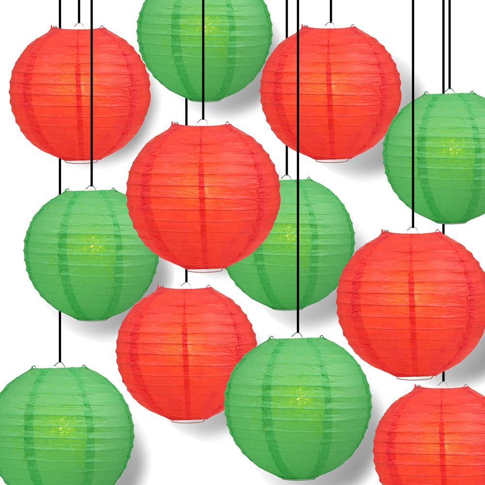 Red and Green Holiday Party Pack Even Ribbing Paper Lantern Combo Set (12 pc Set) - PaperLanternStore.com - Paper Lanterns, Decor, Party Lights &amp; More
