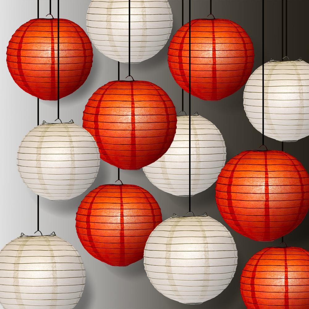 Red and White Holiday Party Pack Even Ribbing Paper Lantern Combo Set (12 pc Set) - PaperLanternStore.com - Paper Lanterns, Decor, Party Lights &amp; More