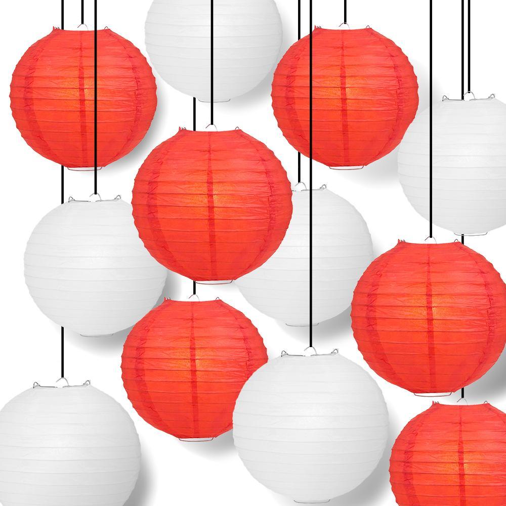 Red and White Holiday Party Pack Even Ribbing Paper Lantern Combo Set (12 pc Set) - PaperLanternStore.com - Paper Lanterns, Decor, Party Lights &amp; More