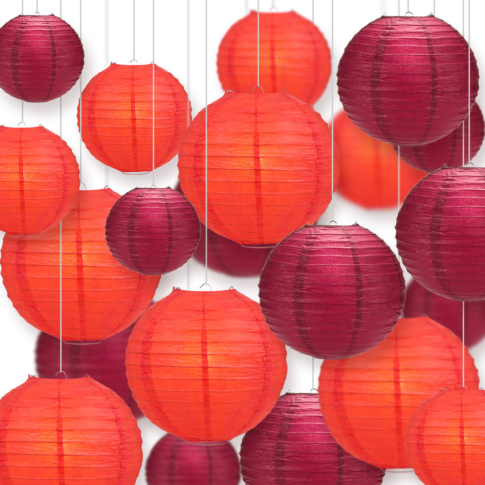 Ultimate 20-Piece Red Variety Paper Lantern Party Pack - Assorted Sizes of 6", 8", 10", 12" (5 Round Lanterns Each) for Weddings, Birthday, Events and Decor