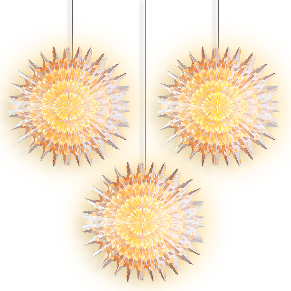 3-PACK 24&quot; White Rasoio Pizzelle Designer Illuminated Paper Snowflake Lantern, with LED Bulbs and Lamp Cord Light Included