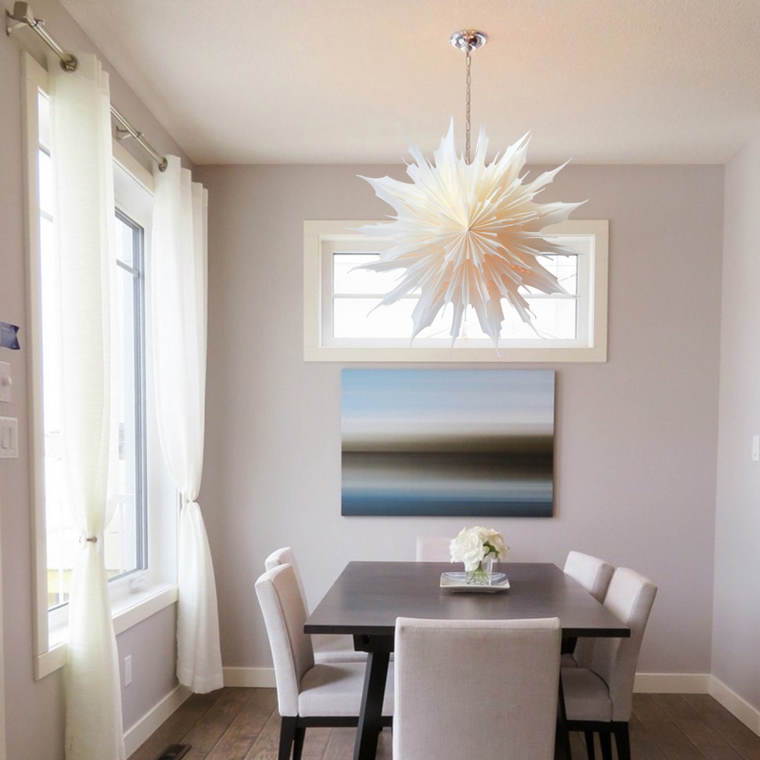 17" White Sleet Snowflake Star Lantern Pizzelle Design - Great With or Without Lights - Ideal for Holiday and Snowflake Decorations, Weddings, Parties, and Home Deco