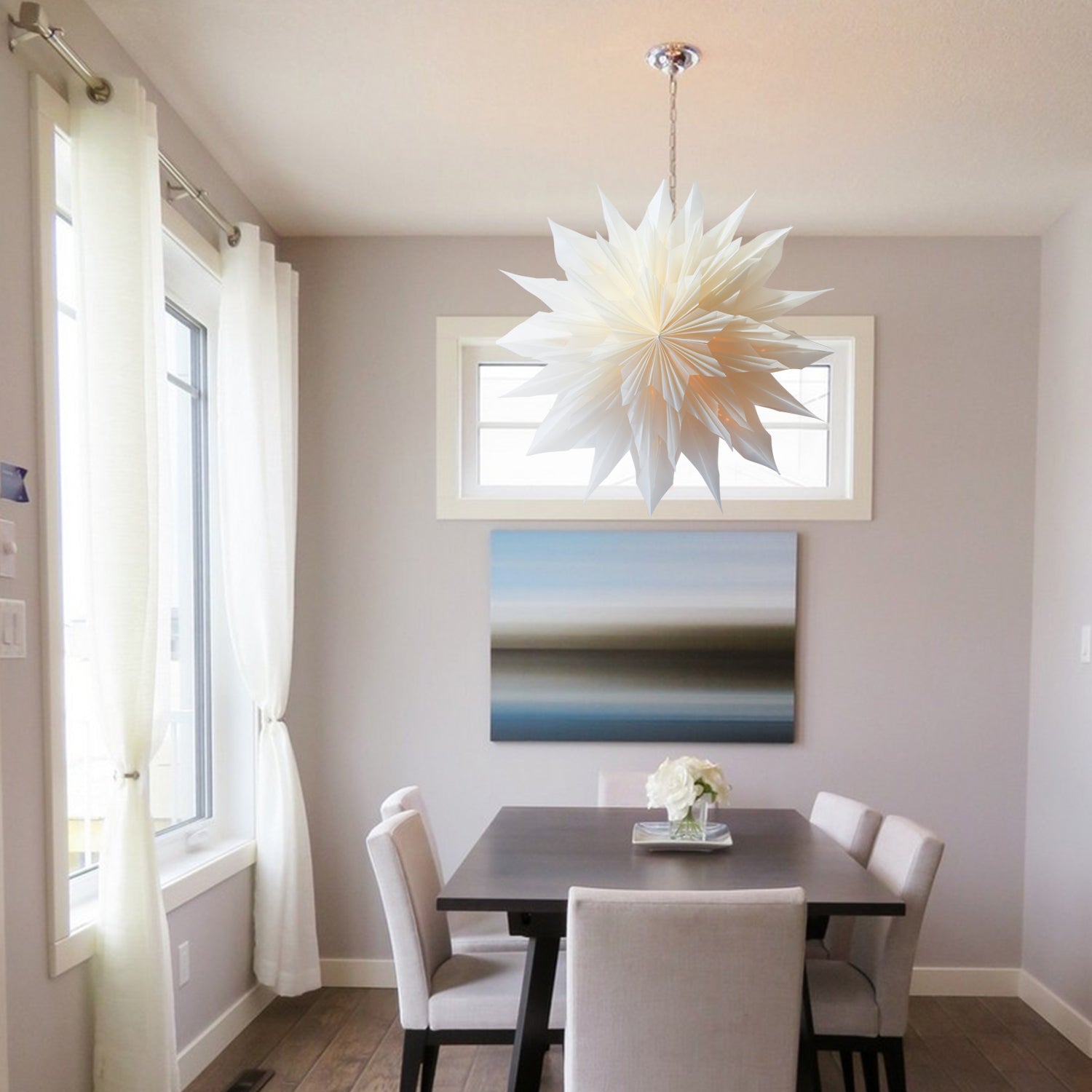 24" White Apricity Snowflake Star Lantern Pizzelle Design - Great With or Without Lights - Ideal for Holiday and Snowflake Decorations, Weddings, Parties, and Home Decor