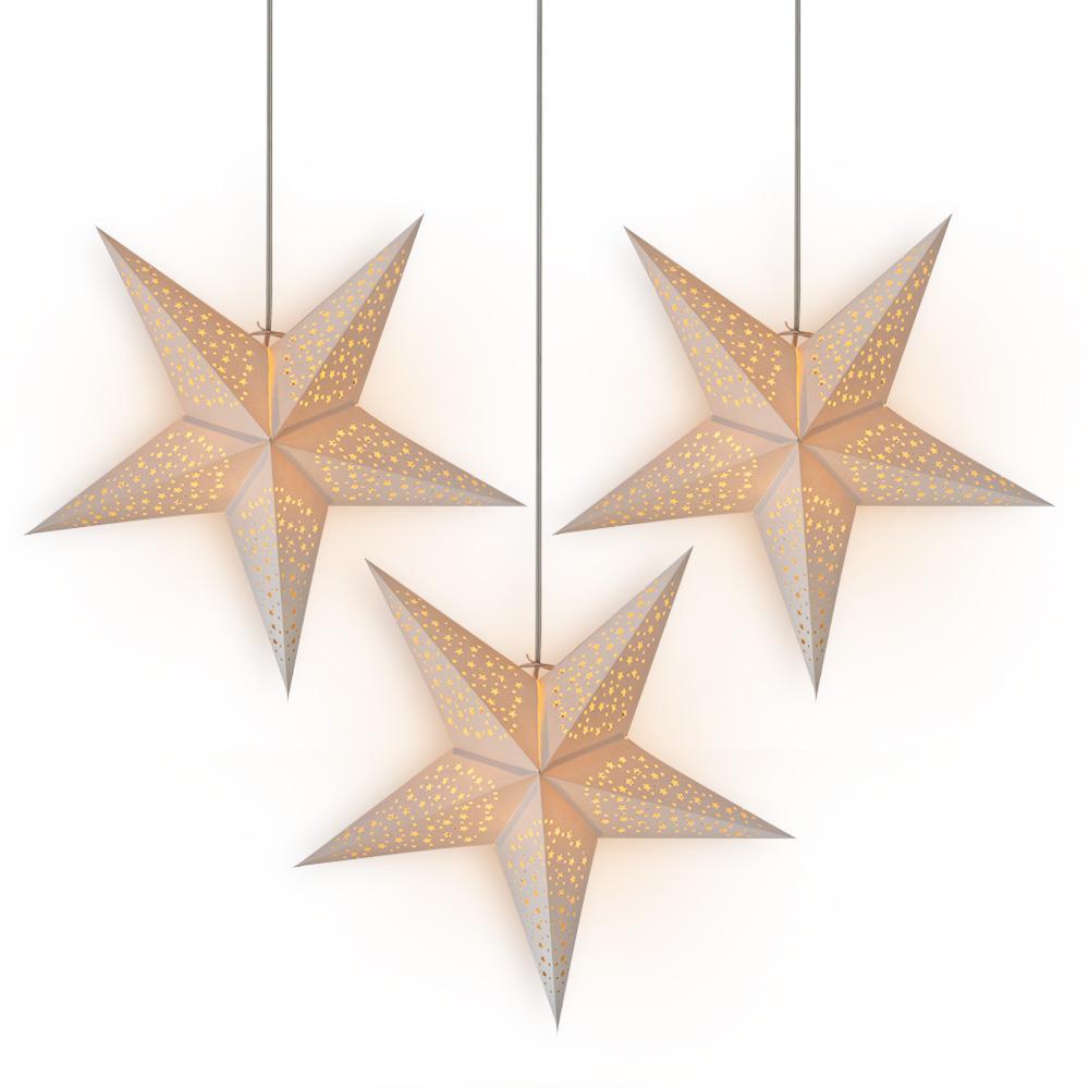 3-PACK + Cord | 24" White 'Thousand Stars' Paper Star Lantern and Lamp Cord Hanging Decoration - PaperLanternStore.com - Paper Lanterns, Decor, Party Lights & More