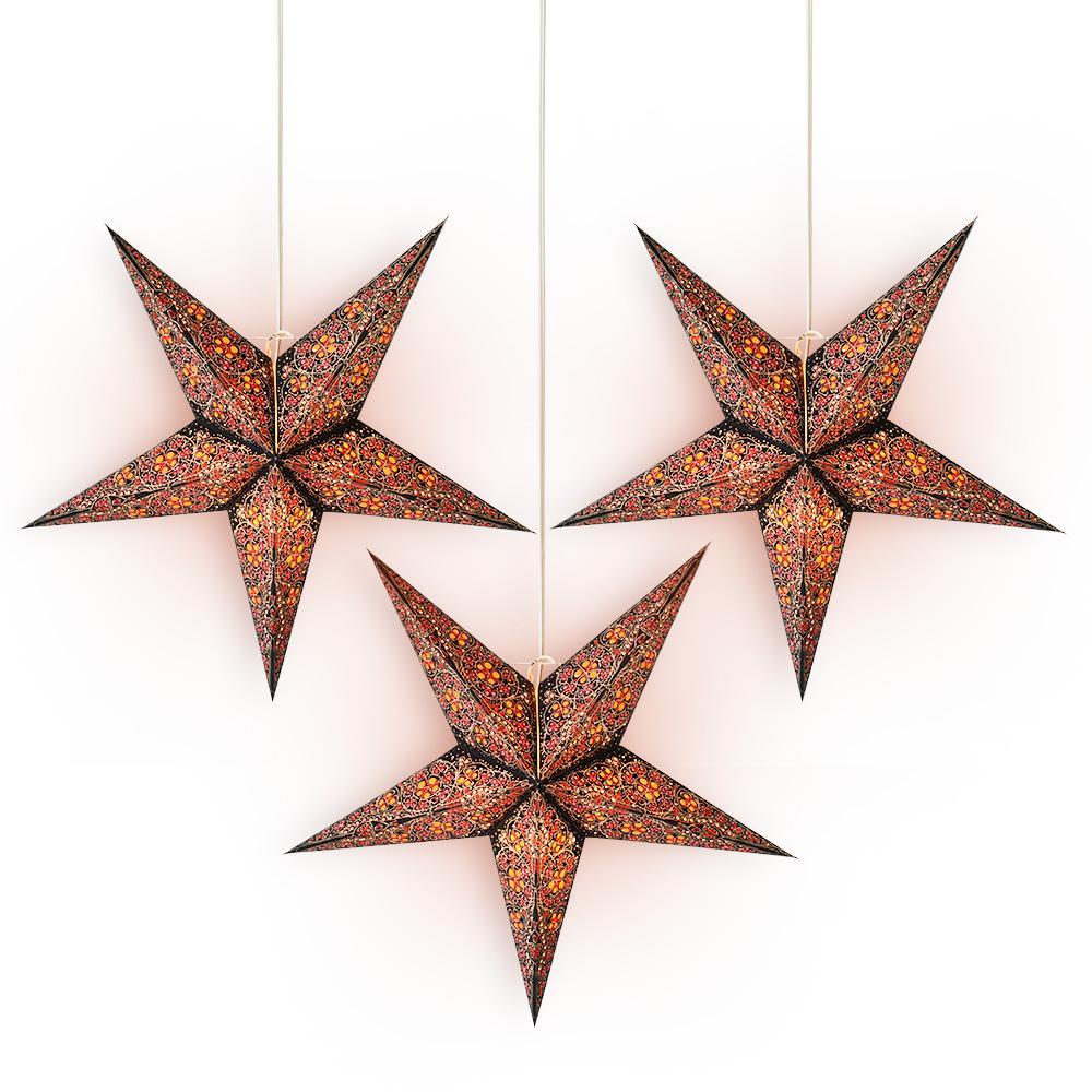 3-PACK + Cord | 24&quot; Red Garden Paper Star Lantern and Lamp Cord Hanging Decoration - PaperLanternStore.com - Paper Lanterns, Decor, Party Lights &amp; More