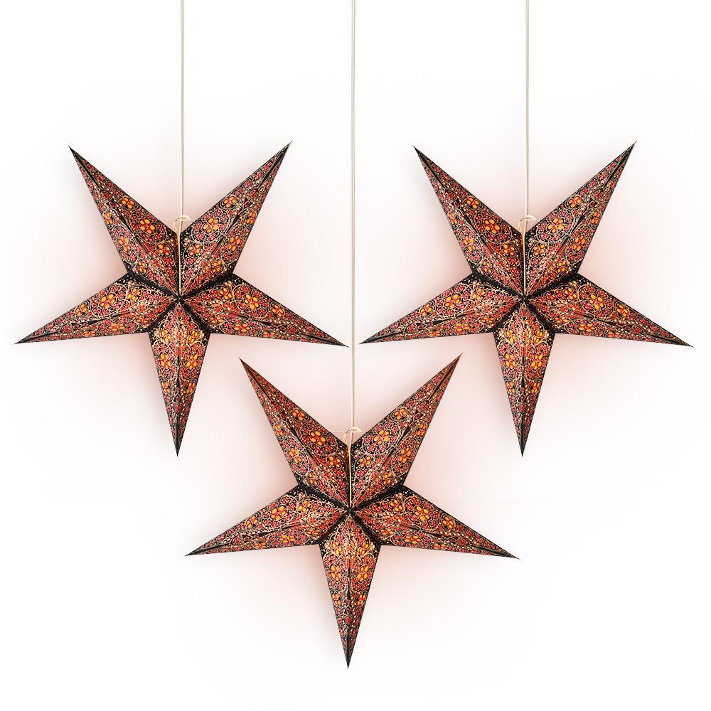 3-PACK + Cord | 24" Red Garden Paper Star Lantern and Lamp Cord Hanging Decoration - PaperLanternStore.com - Paper Lanterns, Decor, Party Lights & More