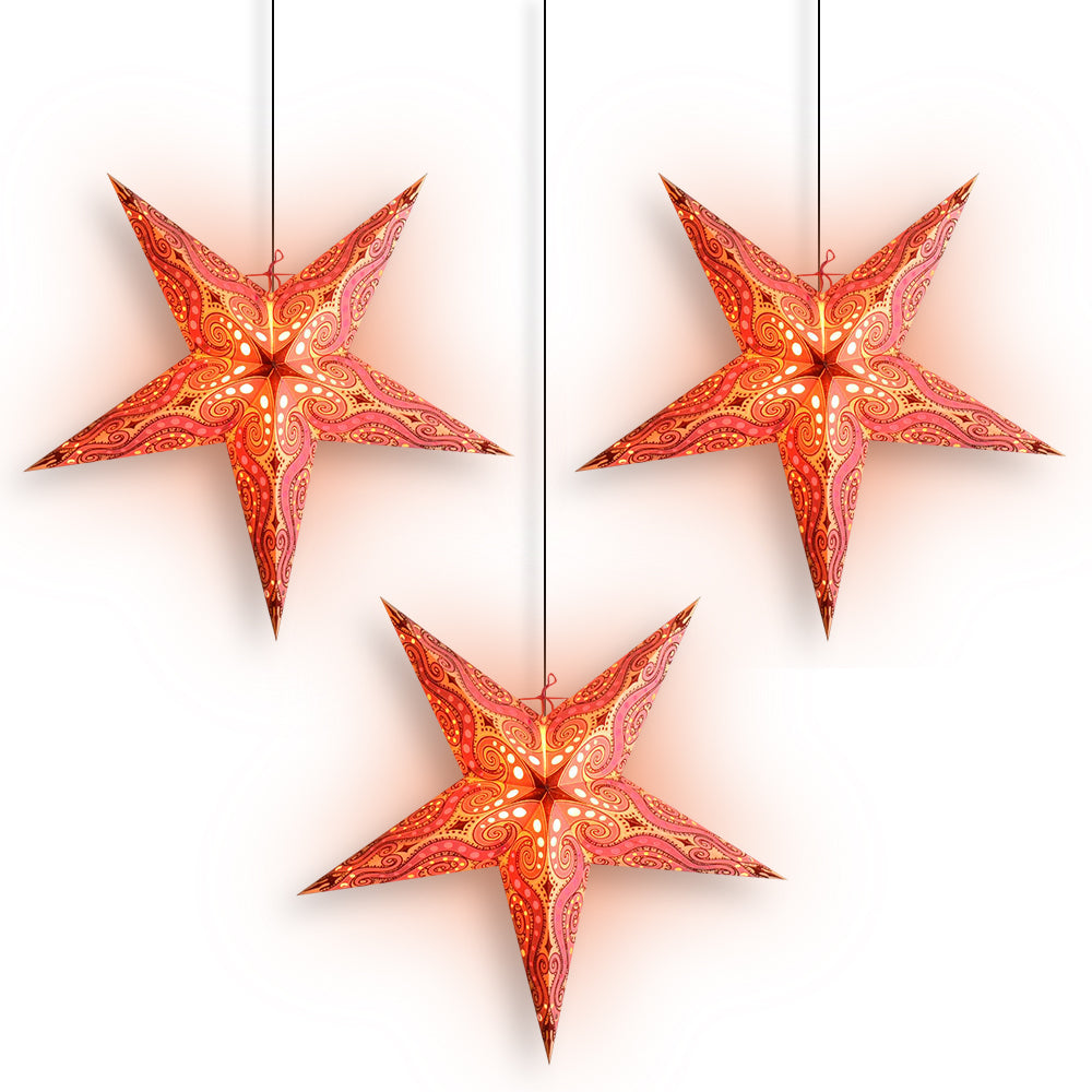 3-PACK 24&quot; Light Pink Mouri Glitter Illuminated Paper Star Lantern, with LED Bulbs and Lamp Cord Light Included