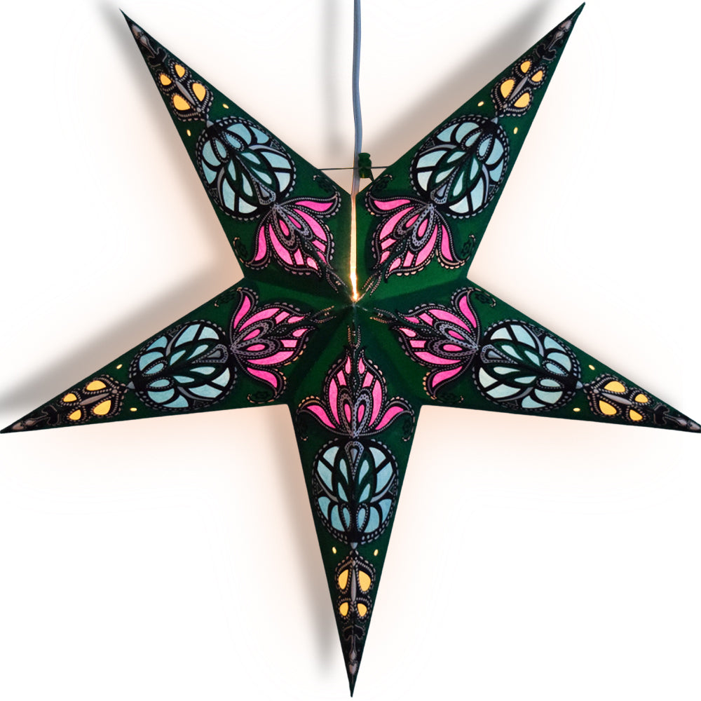3-PACK 24&quot; Green Neptune Illuminated Paper Star Lantern, with LED Bulbs and Lamp Cord Light Included