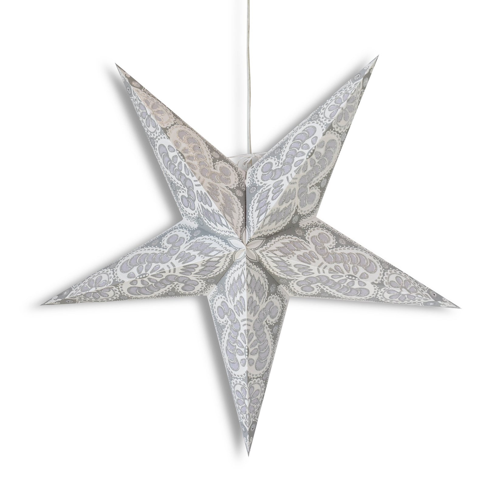 24" White Peacock Glitter Paper Star Lantern, Hanging Wedding & Party Decoration - PaperLanternStore.com - Paper Lanterns, Decor, Party Lights & More