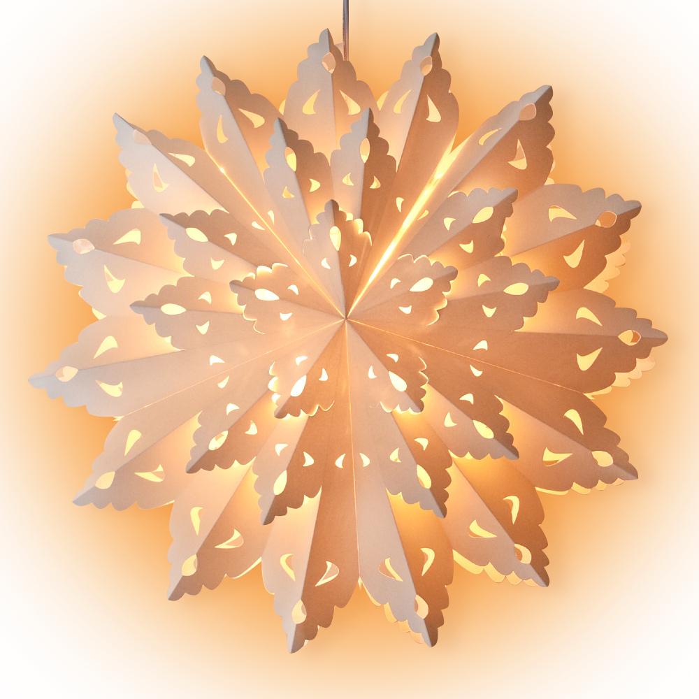 Quasimoon Pizzelle Paper Star Lantern (22-Inch, Bright White, Blizzard Wreath Snowflake Design) - Great With or Without Lights - Holiday Snowflake Decoration - PaperLanternStore.com - Paper Lanterns, Decor, Party Lights & More