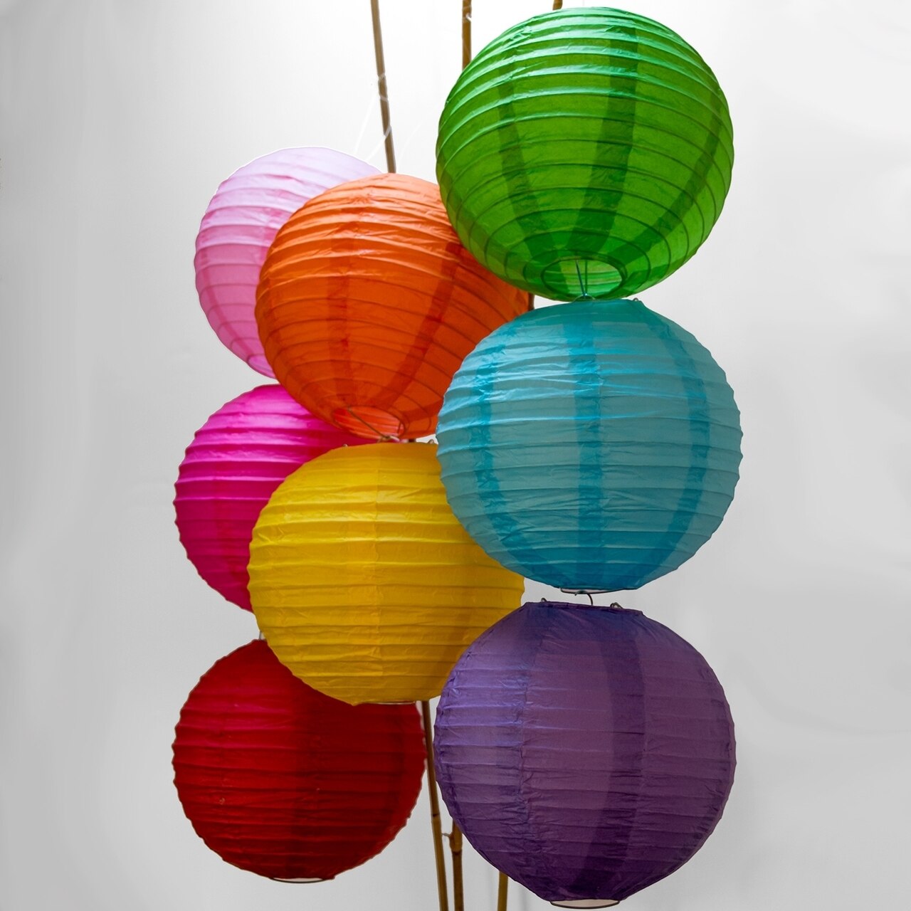 8-Pack of 8 Inch Multicolor No Frills Paper Lanterns, Even Ribbing - PaperLanternStore.com - Paper Lanterns, Decor, Party Lights & More