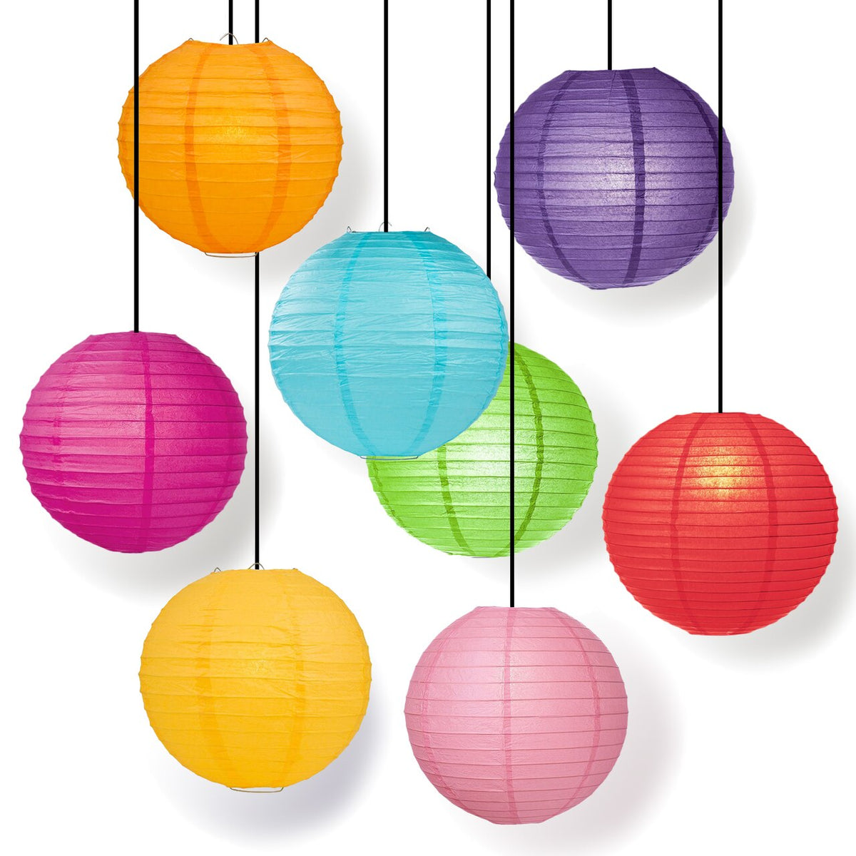8-Pack of 8 Inch Multicolor No Frills Paper Lanterns, Even Ribbing - PaperLanternStore.com - Paper Lanterns, Decor, Party Lights &amp; More