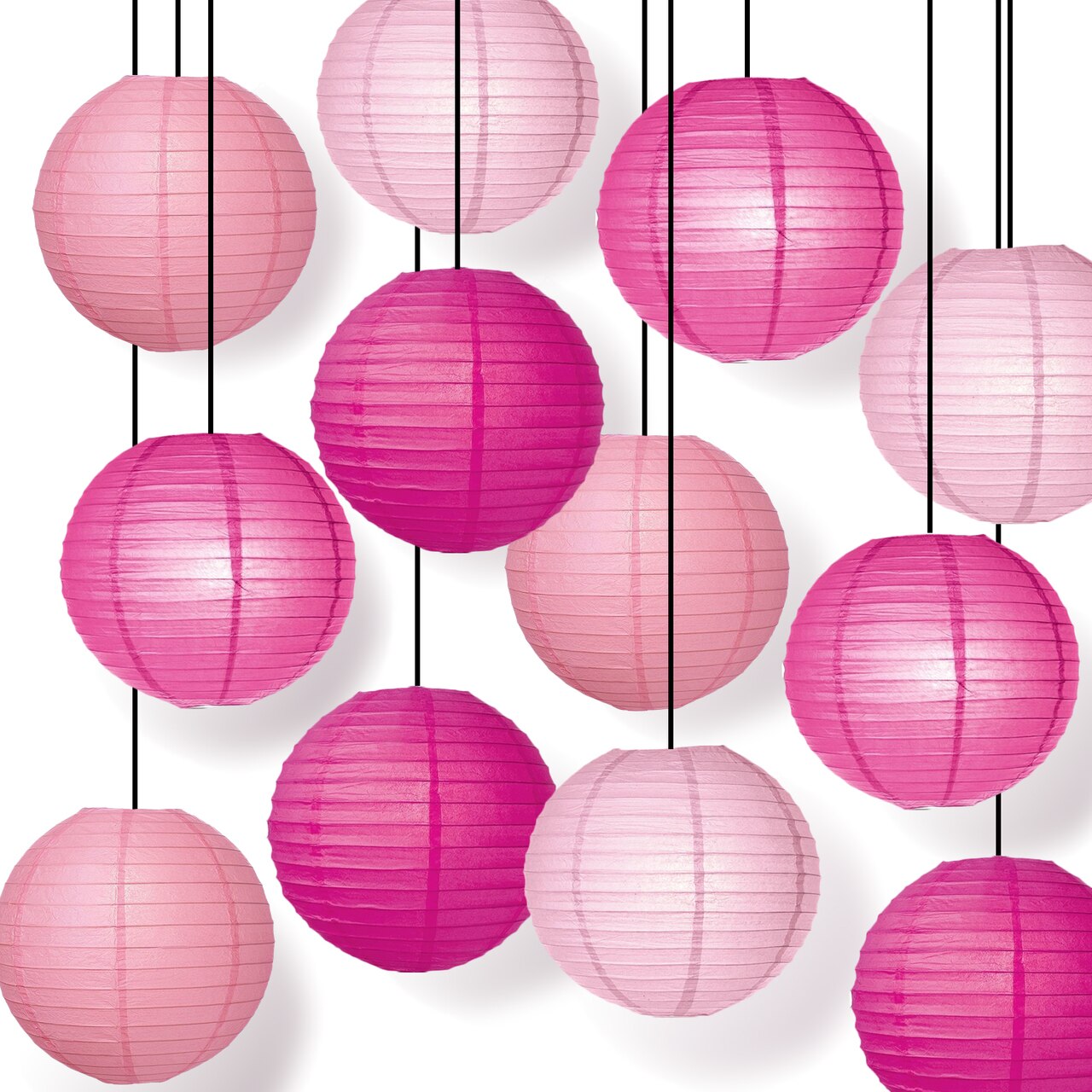 12-Pack of 8 Inch Multicolor Pink Even Ribbing Paper Lanterns Party Pack