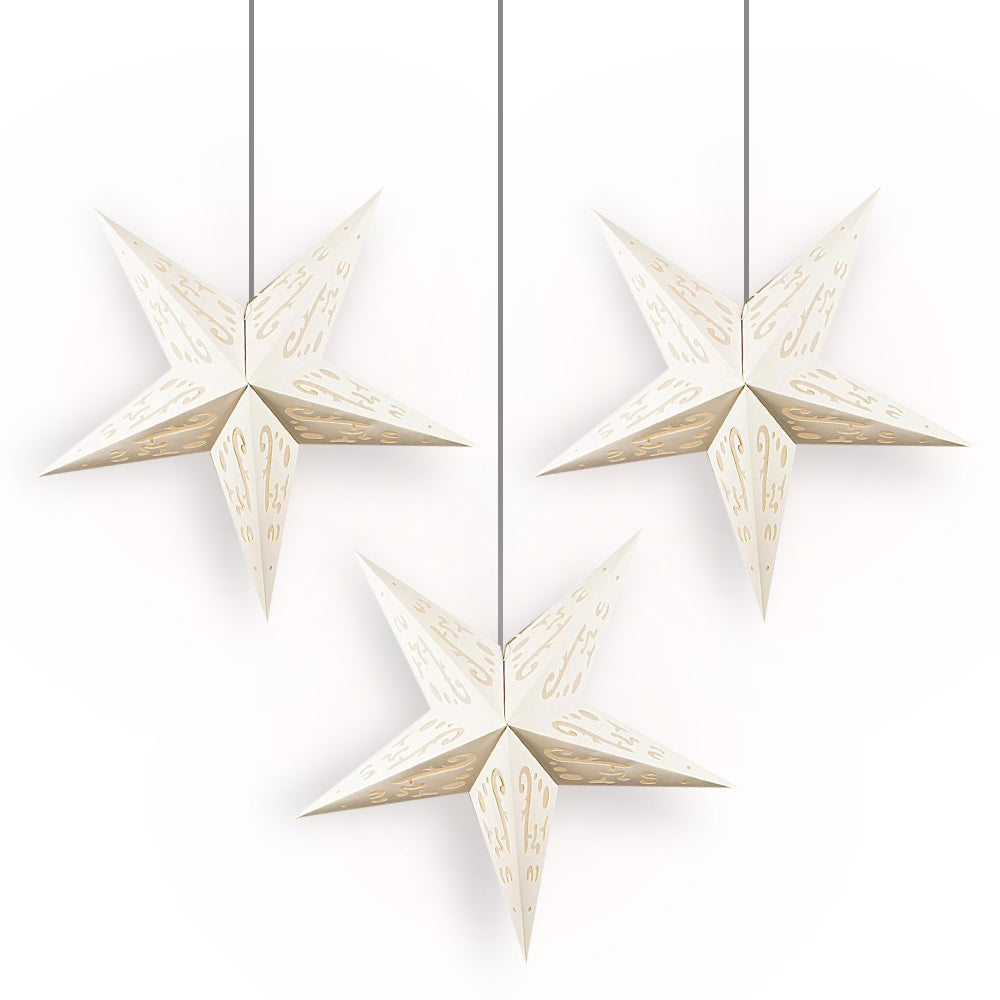 3-PACK 24&quot; White Star Lantern w/ Tissue, Kraftskiva Paper Star Lanterns Hanging Decorations