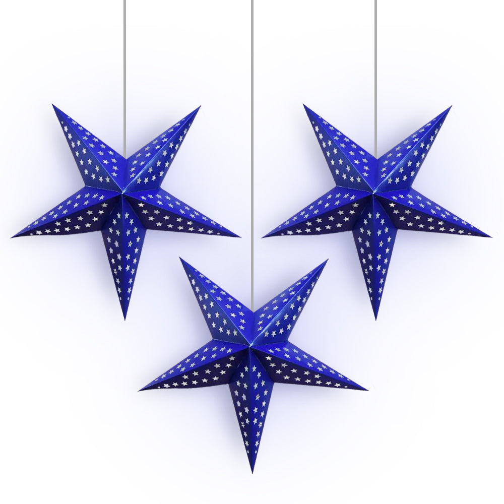 3-PACK Dark Blue Starry Night 24&quot; Illuminated Paper Star Lanterns Hanging Decorations