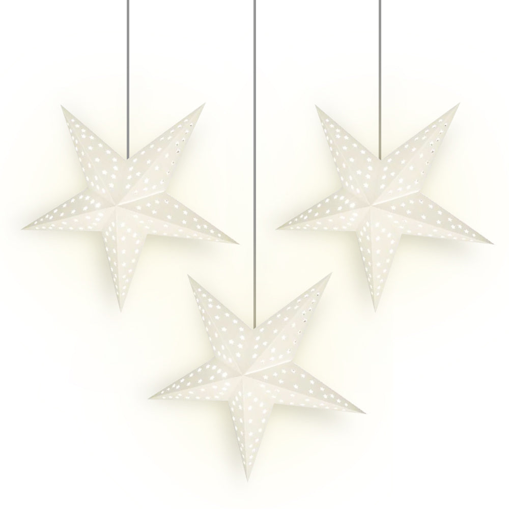 3-PACK White Starry Night 24&quot; Illuminated Paper Star Lanterns Hanging Decorations