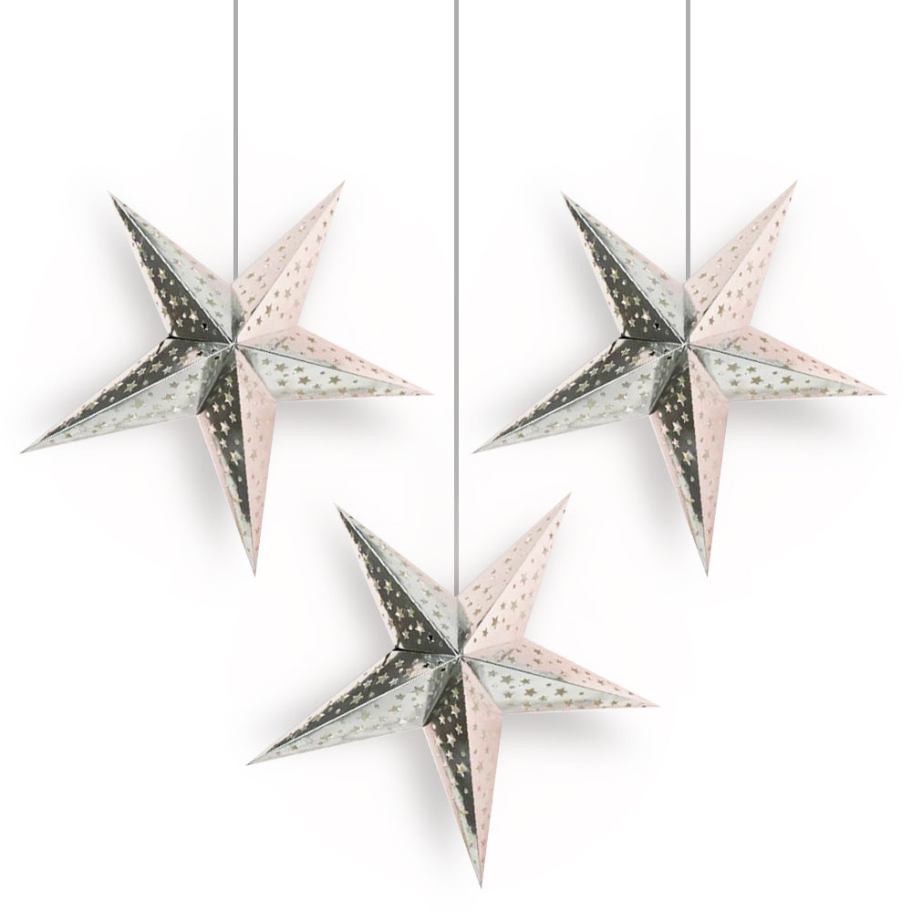 3-PACK Silver Starry Night 26&quot; Illuminated Paper Star Lanterns Hanging Decorations