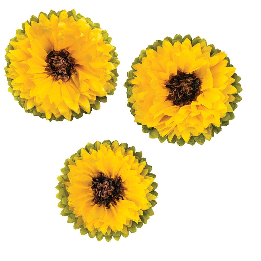 Tissue Paper Sunflower Set of 3 - PaperLanternStore.com - Paper Lanterns, Decor, Party Lights &amp; More