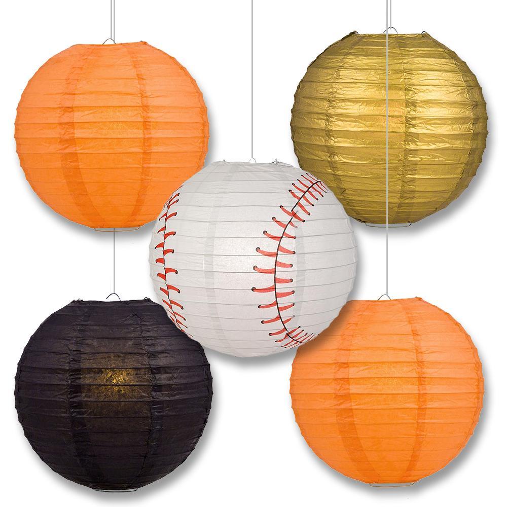 San Francisco Pro Baseball 14-inch Paper Lanterns 5pc Combo Party Pack - Dark Orange, Black, Gold, &amp; Beige
