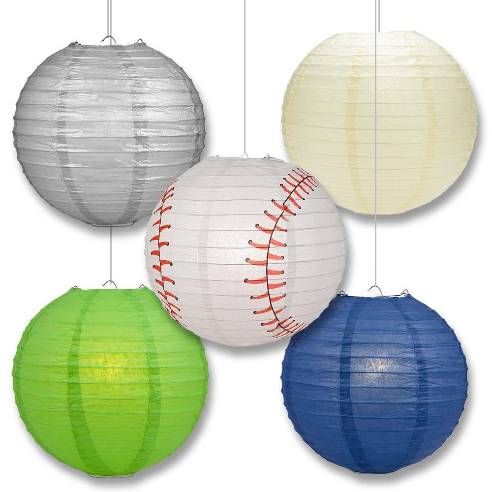 Seattle Pro Baseball 14-inch Paper Lanterns 5pc Combo Party Pack - Navy Blue, Silver, Green, Yellow & Cream - PaperLanternStore.com - Paper Lanterns, Decor, Party Lights & More