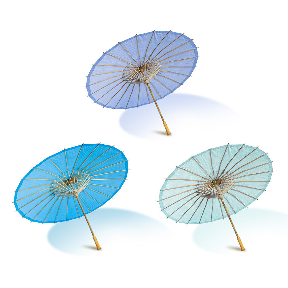 Wonder Blue Variety Set of 3 Paper Parasols for Weddings, Baby Showers and Décor