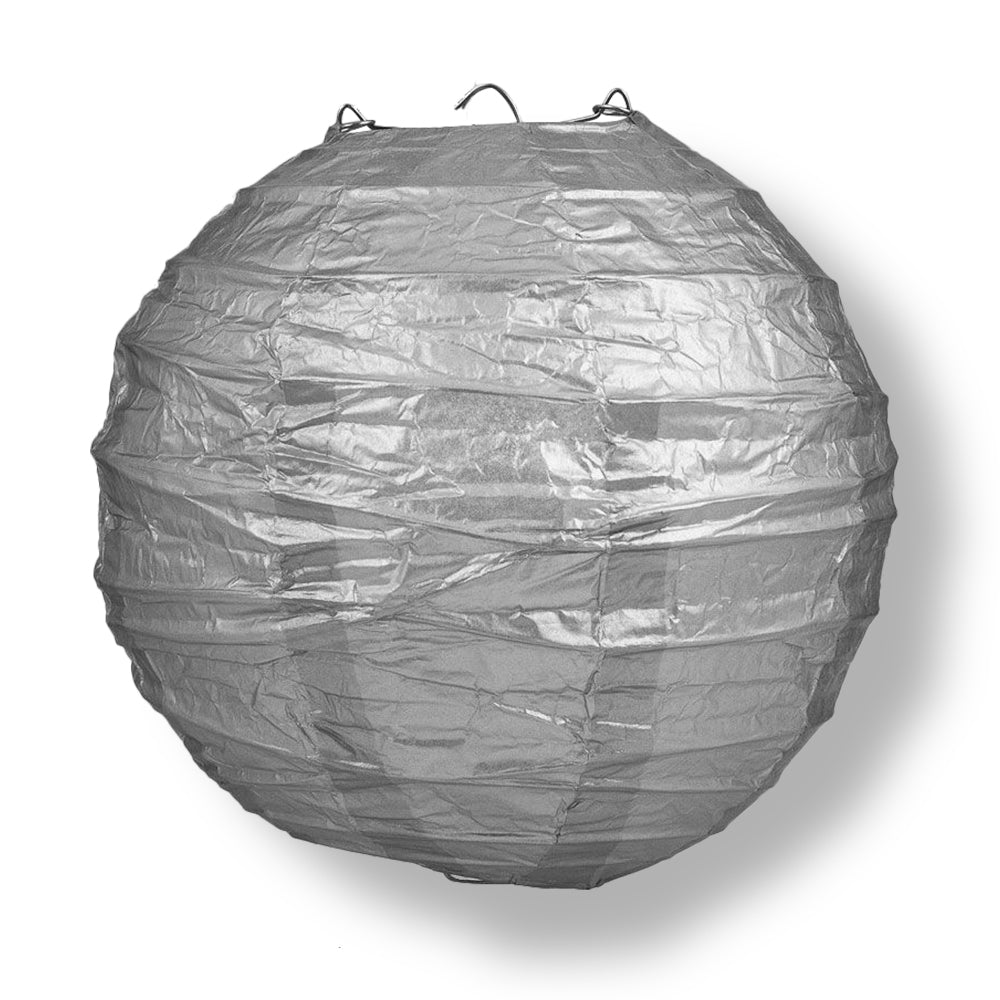 24" Silver Round Paper Lantern, Crisscross Ribbing, Hanging - PaperLanternStore.com - Paper Lanterns, Decor, Party Lights & More
